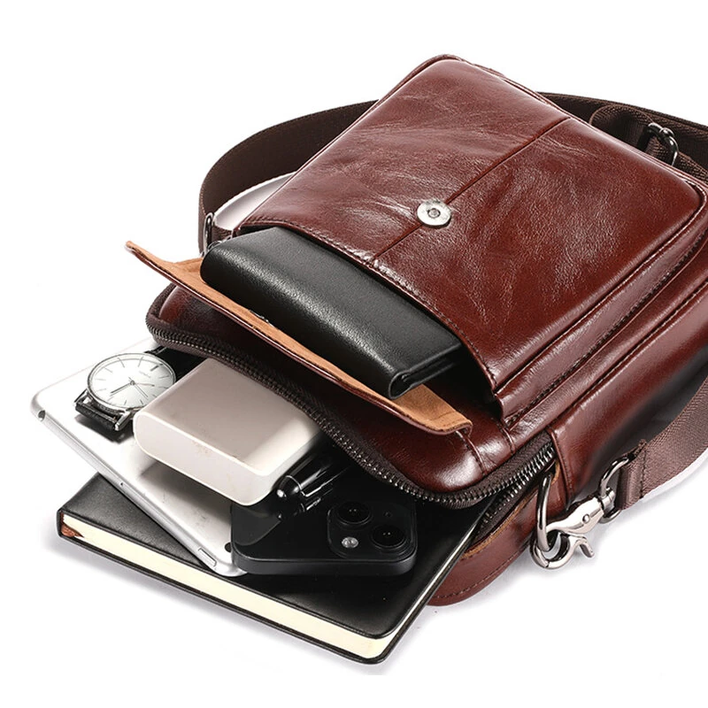 (image for) BULLCAPTAIN Classical Men's Genuine Leather Shoulder Bag Retro Business Casual Crossbody Bag Male Large Capacity Handbag Bag